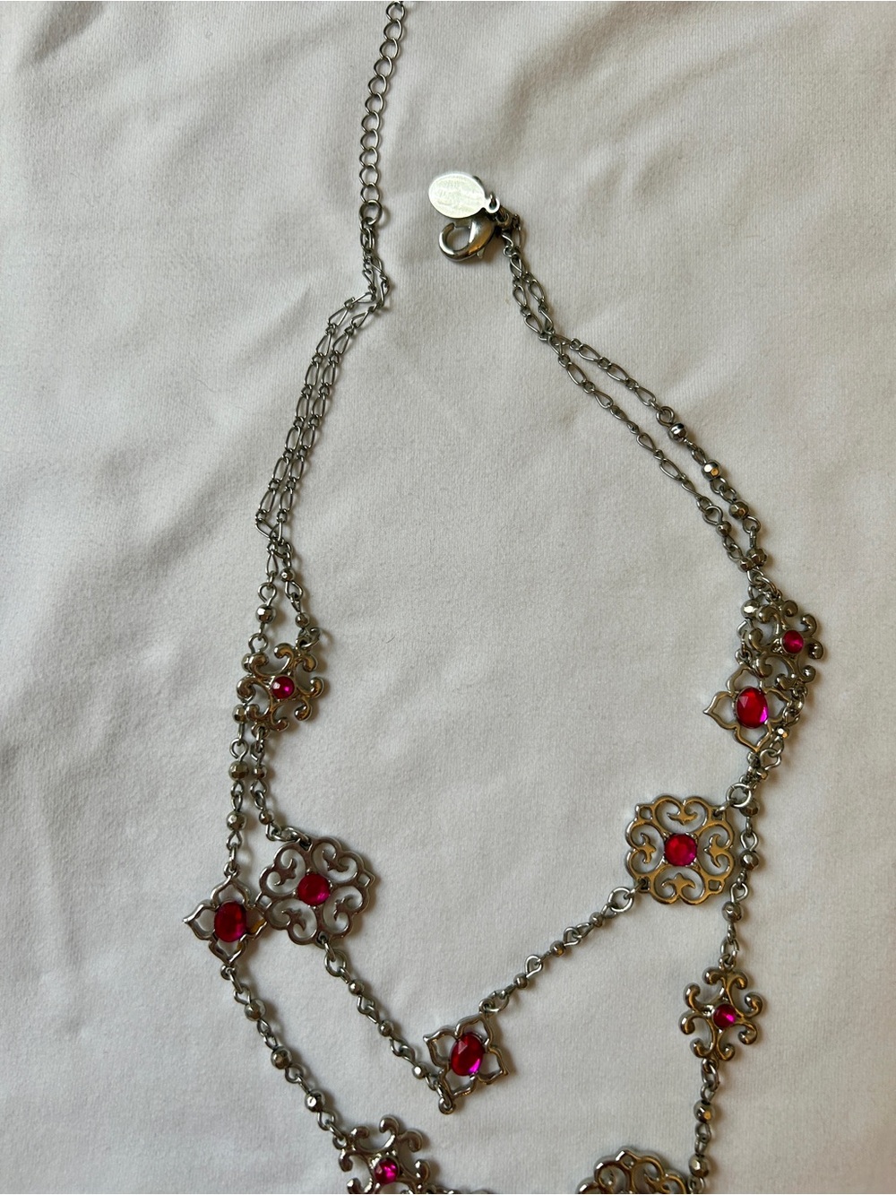 White House Black Market Silver-Tone Pink Gem Floral Necklace & Bracelet Set - Picture 4 of 7